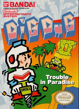 Dig Dug II: Trouble in Paradise is a classic NES puzzle action adventure game. Dig through dirt, avoid enemies, and solve puzzles in paradise!